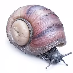 a snail that is laying down on a white surface