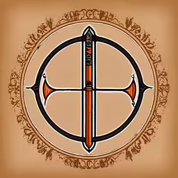 an ancient - styled picture of the sword in a circle with ornate lettering,an artistic drawing with a sword on top