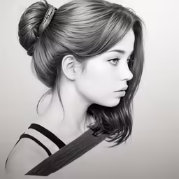 a pencil drawing of a girl with ponytail hair