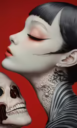 the corpse head with makeup is seen in this painting