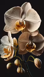 a vase filled with white orchids on top of a table