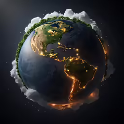 an image of the earth that is surrounded by lights