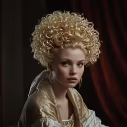 a woman with a blonde wig in a golden outfit