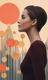 a painting of a young woman in front of flowers