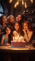 the woman are surrounded by candles in a party
