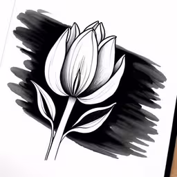 a black and white drawing of a flower