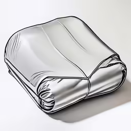 the metallic cloth is folded in and laying on the floor