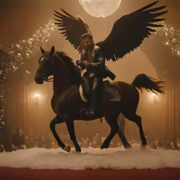 a man sitting on top of a horse while wearing armor