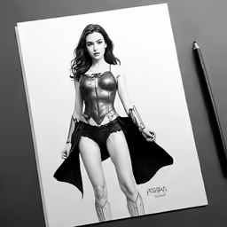 a pencil drawing of a young female wondergirl
