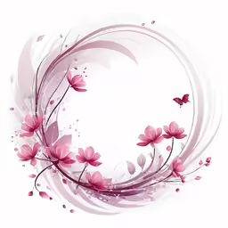 a round frame with pink flowers on it