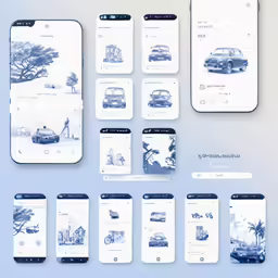 a white and blue photo of different smartphones