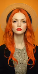 a woman with orange hair is posing for a photo