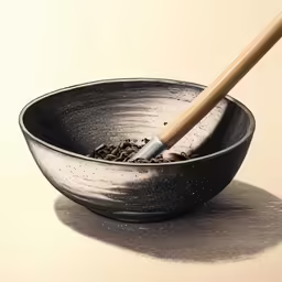 the bowl is full with a wooden stick