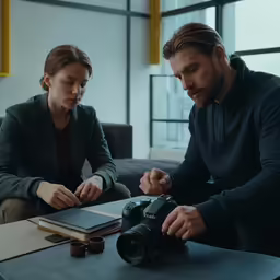 two photographers taking pictures on a table