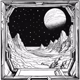an art work of space and mountains