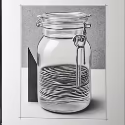 a drawing of a glass jar with some sort of strainer in it