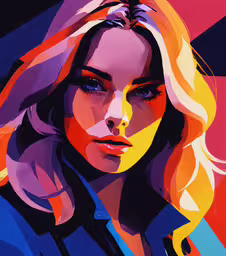 a girl with bright blonde hair in an abstract image,a painting of a blonde woman