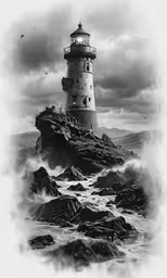 a lighthouse with waves rolling in the water