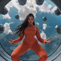an image of a girl with long hair wearing an orange outfit