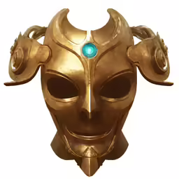 the mask with large horns on it is next to a computer mouse