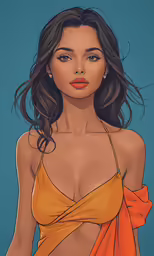 a drawing of a girl in an orange top