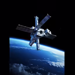 a satellite with some wires attached to it