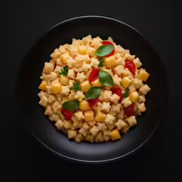 a plate of fruit on a black surface