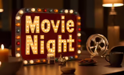 a movie night sign on display on a table