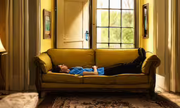 a person laying on a sofa in a living room,a man that is laying down on a couch