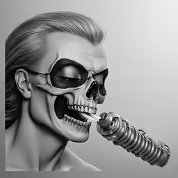 a person is chewing on an object with a tooth brush