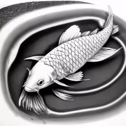 a fish swimming in water with its head inside of it
