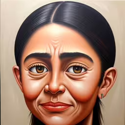 painting of the head of a woman that looks like she is smiling,painting of an older woman