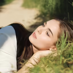 young girl sitting in tall grass looking down