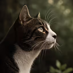 a cat looking back at something in the air