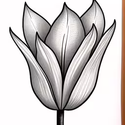 this is a drawing of a large flower,black and white image of a single flower in the middle of a notebook