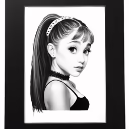 a black and white drawing of a girl