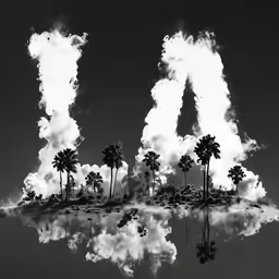 black and white image of cloud letters floating in water