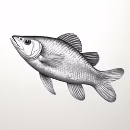 drawing of a fish swimming on water with white background