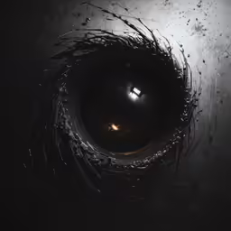 a rain soaked bathroom stall has an image of an object in it