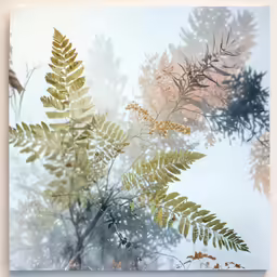 some leaves and grass in the foreground with clouds