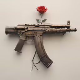 a toy gun with flowers attached on it
