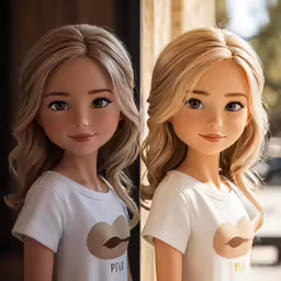 two dolls of women with different hair styles