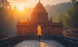 a person is standing on a bridge outside