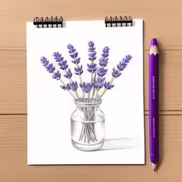 the drawing shows a mason jar full of lavender flowers,this drawing shows a jar with lavender flowers