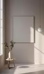 an empty poster is next to the table