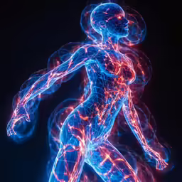 a digital artwork of a running man