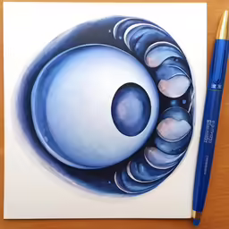 a painting with pen on top of it next to a blue marker