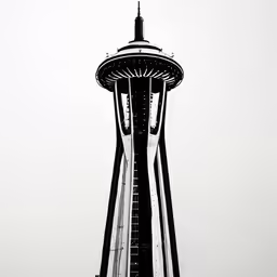 an artistic photo of the space needle from below