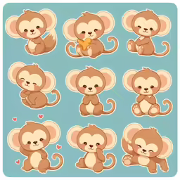 an illustrated sticker of different kinds of monkey