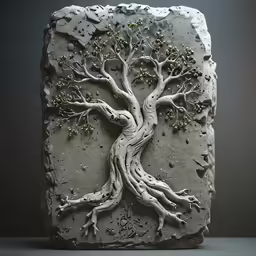 a carved object with a tree and branches